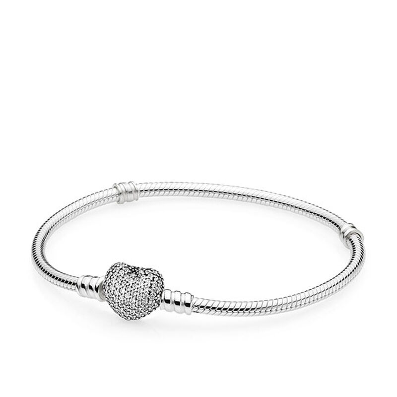 Pandora Moments Pavé Heart CZ Clasp Snake Chain Bracelet image number 0